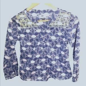 Old Navy embroidered blue flower top girls kids M